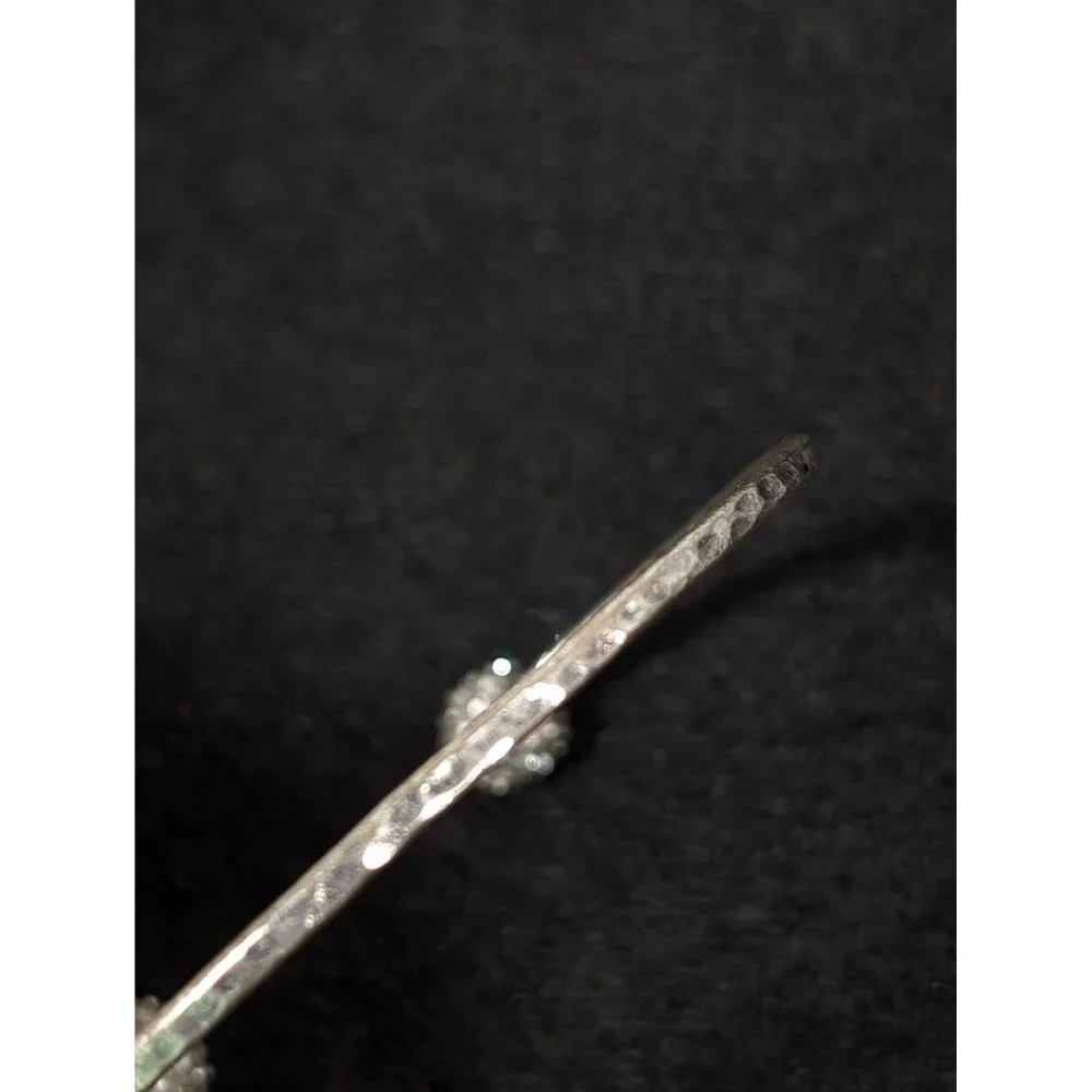 Ann Taylor LOFT Distressed Silver Tone Hammered Crystal Ball Cuff Bracelet 6